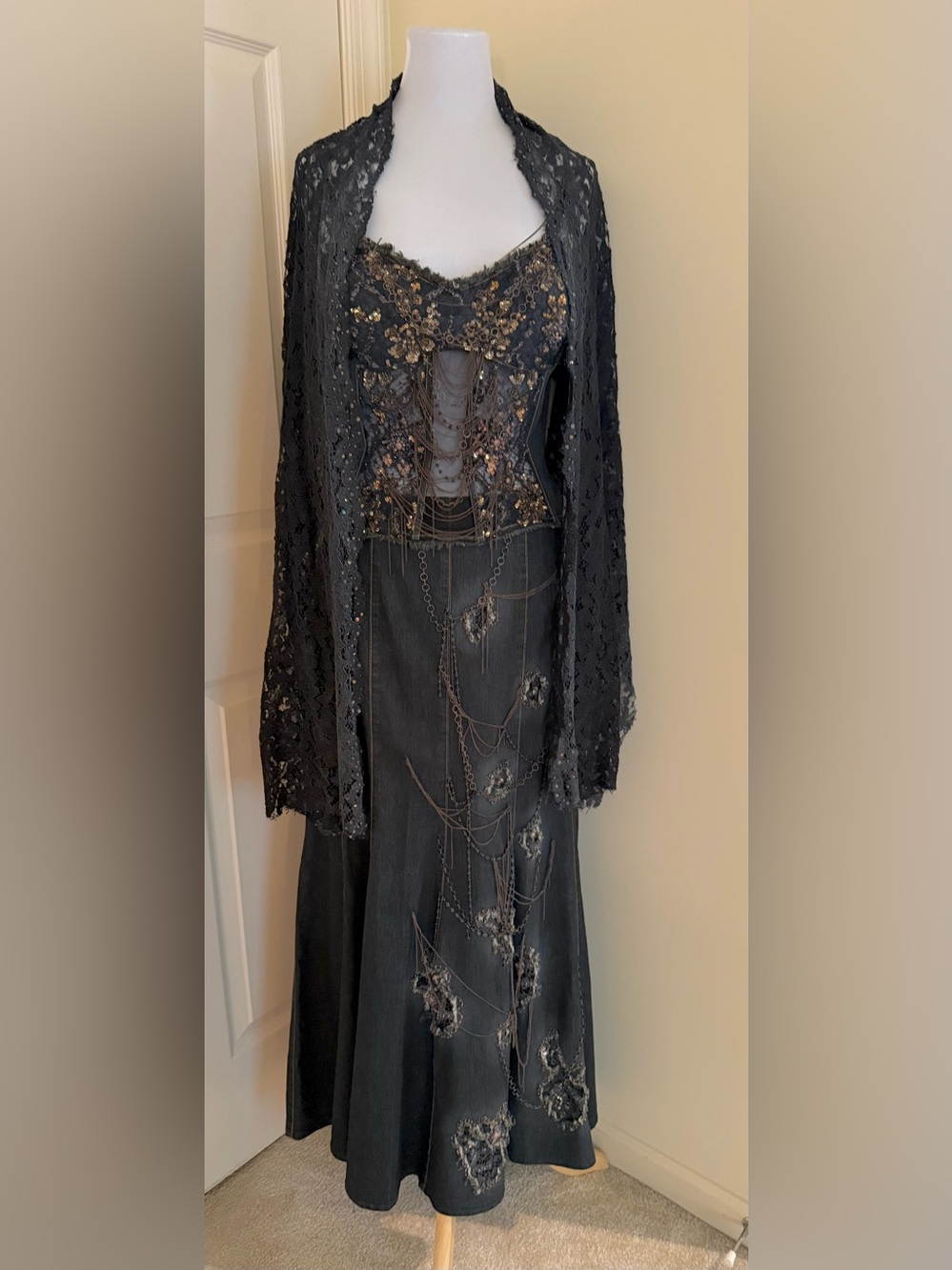 ORNA FARHO DENIM W/BEADING DRESSY 3 PSC SUIT TOP/SKIRT MANDALAY STYLE FR42/8US - Picture 10 of 13